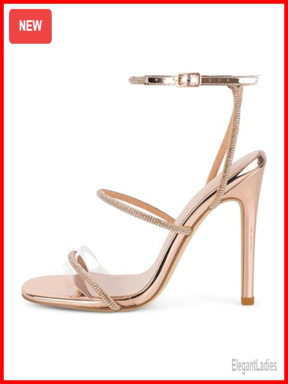 Rhinestone Stiletto Heels Peep Toe Ankle Strap Buckle Sandals